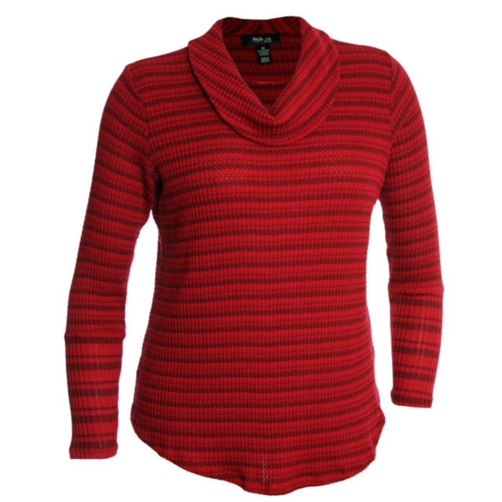 Style & Co. Red Ribbed Knit Striped Cowl Neck Sweater NTW - Picture 3 of 7
